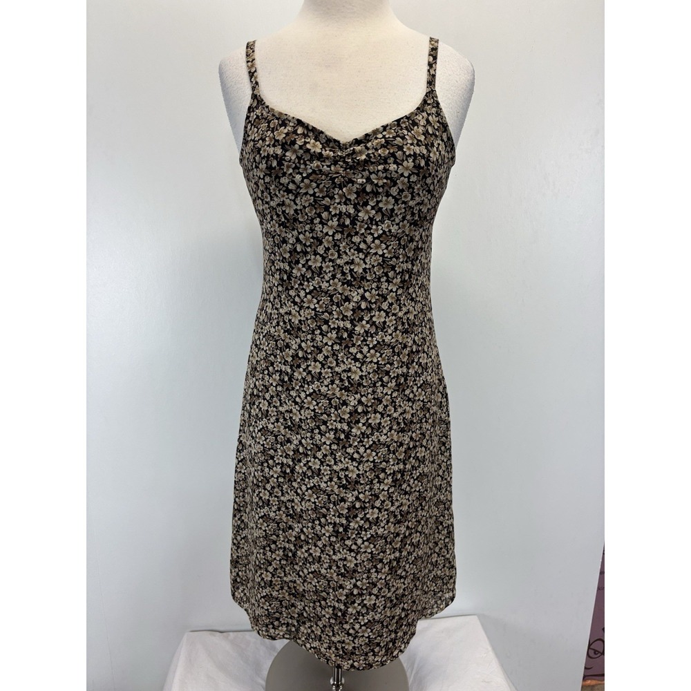 Vtg Old Navy Floral Midi Dress Sz 4 Forest Fairy Brown Black Grunge Skater Y2K